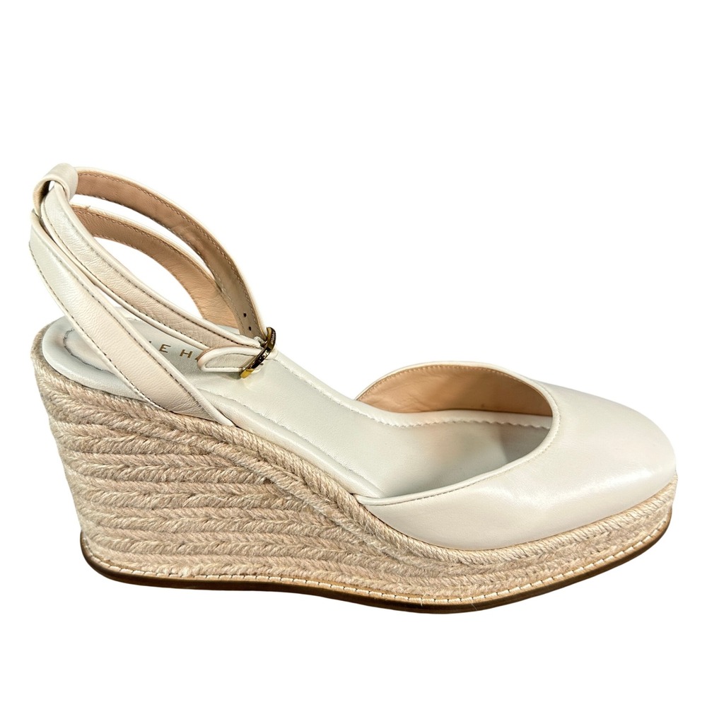 Cole Haan Grand 360 Cream Leather Espadrille Wedge Sandals Ankle Strap Size 8